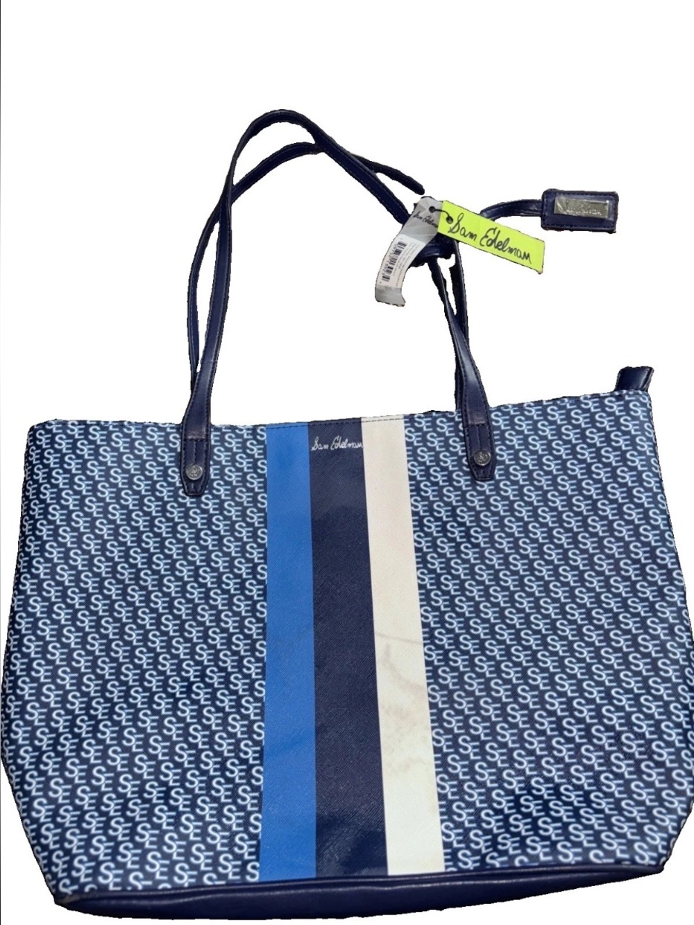 Sam Edelman Navy Stripe Logo Tote Bag